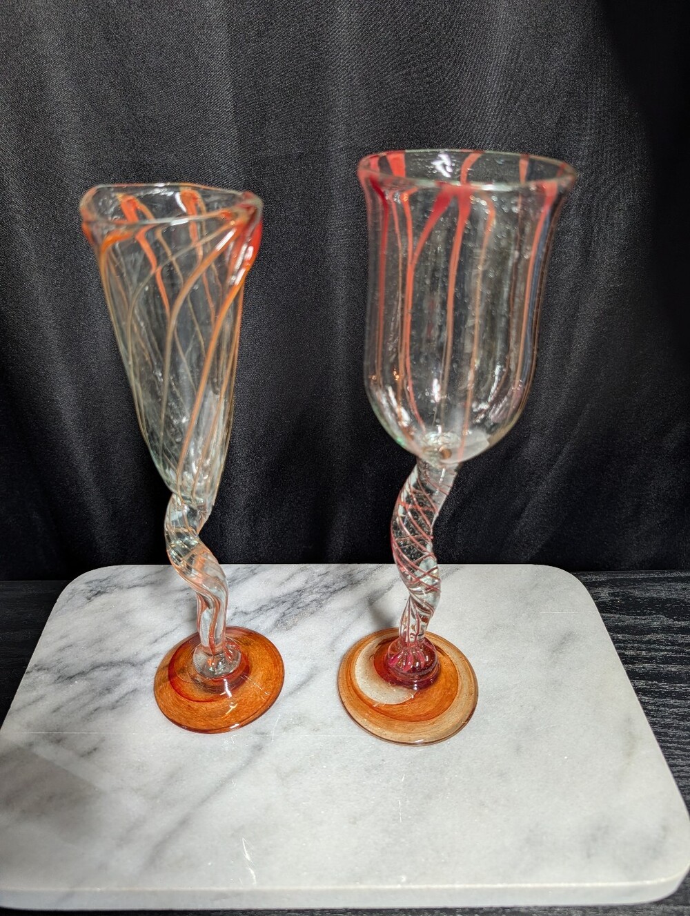 Vintage Whimsical HandBlown Art Glass Stemware Set